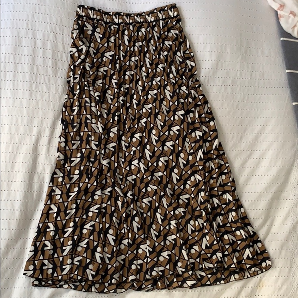 Zara Pleated Polka Dot Geometric Midi Skirt, S